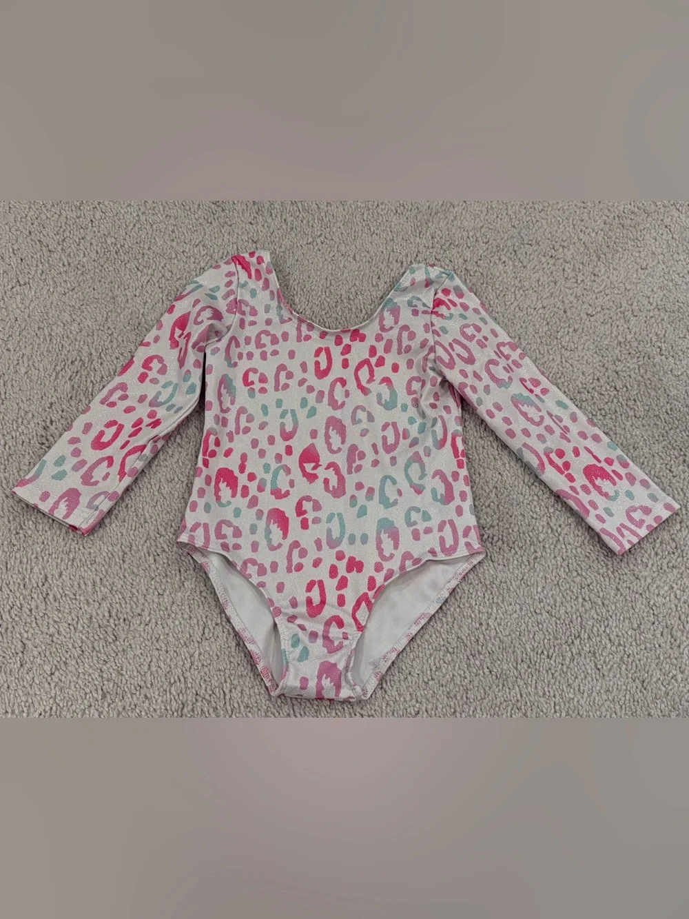 Girls' Long Sleeve Dance Leopard Print One-Piece Leotard- Pink & Black